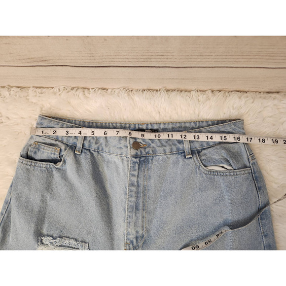 Boohoo Womens Blue Solid Cotton Distressed Hight Rise Straight Leg Jeans Size 12 - Picture 5 of 7